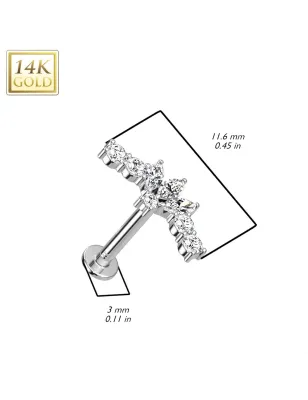 Piercing labret oreille or blanc 14 carats éventail