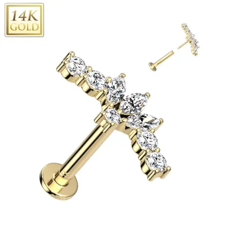 Piercing labret oreille or jaune 14 carats éventail