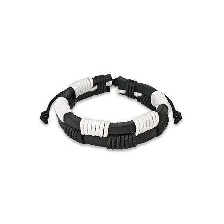 Bracelet Homme en Cuir noir et blanc Zig-Zag