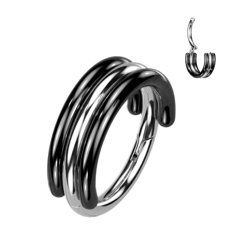 Piercing oreille anneau segment titane G23 cercles noir argenté