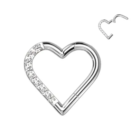 Piercing anneau segment titane G23 coeur pavé