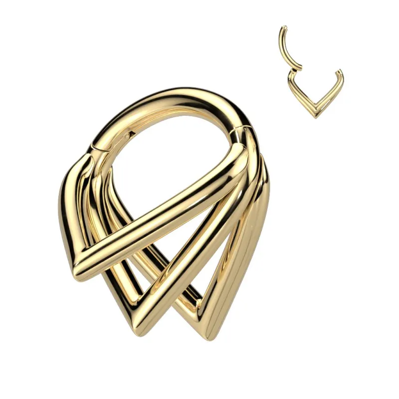 Piercing oreille anneau segment titane G23 triple chevrons doré