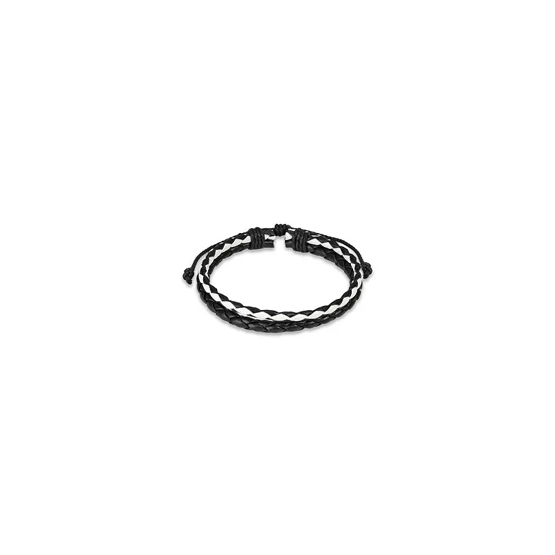 Bracelet Homme en Cuir noir et blanc Tressé