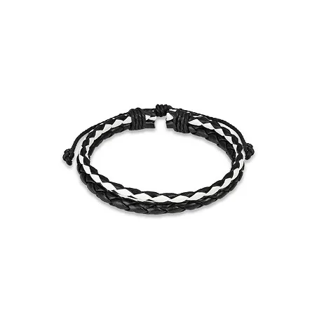 Bracelet Homme en Cuir noir et blanc Tressé