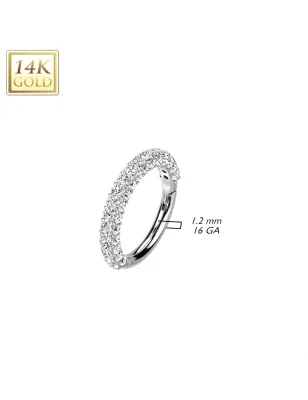 Piercing anneau oreille or blanc 14 carats pavé de pierres