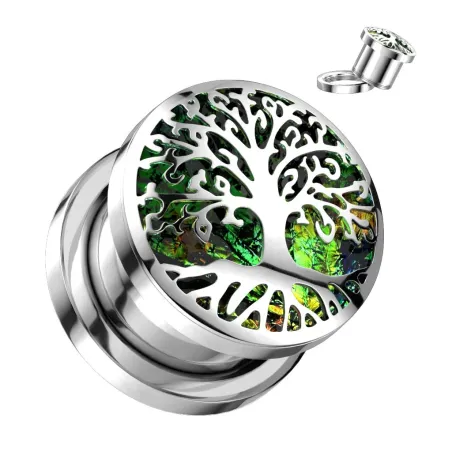 Piercing tunnel oreille arbre de vie opalescent