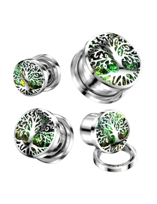 Piercing tunnel oreille arbre de vie opalescent