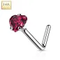 Piercing nez Or blanc 14 carats coeur rouge tige en L