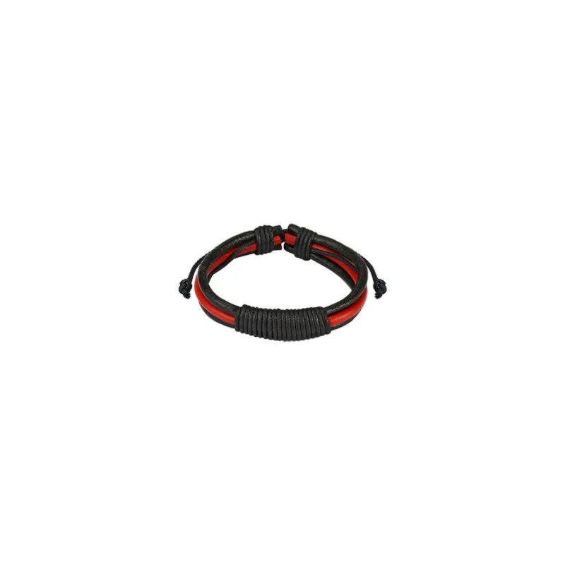 Bracelet Homme en Cuir Noir et Rouge Noeud