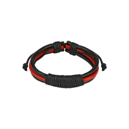 Bracelet Homme en Cuir Noir et Rouge Noeud