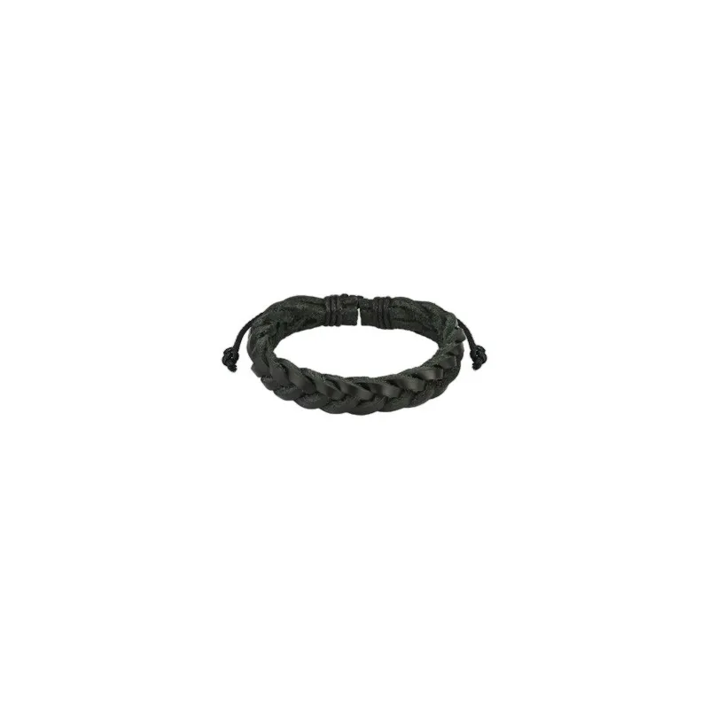 Bracelet Homme en Cuir Noir Brins Tressés Croisés