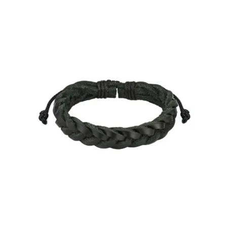 Bracelet Homme en Cuir Noir Brins Tressés Croisés