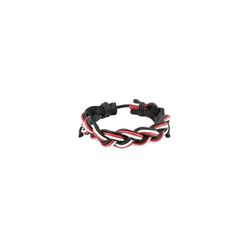 Bracelet Homme en Cuir Noir Blanc et Rouge