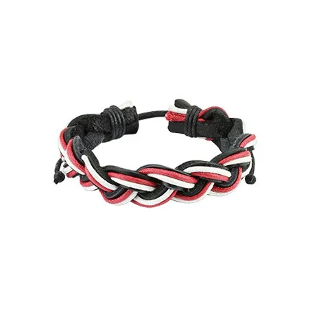 Bracelet Homme en Cuir Noir Blanc et Rouge