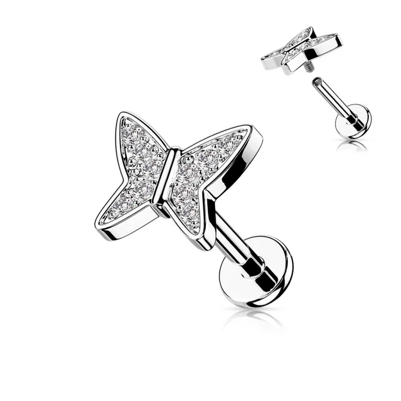 Piercing oreille labret cartilage papillon argenté