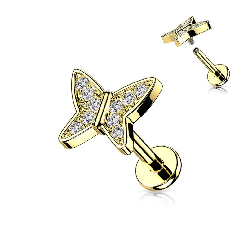 Piercing oreille labret cartilage papillon doré