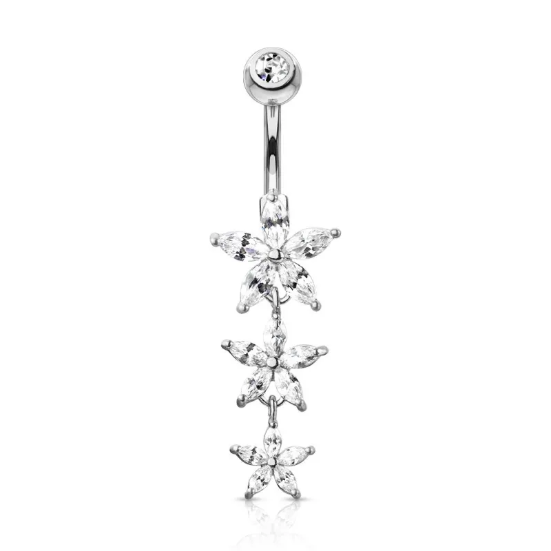 Piercing nombril pendentif triple fleur marquise