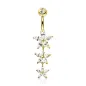 Piercing nombril pendentif triple fleur marquise plaqué or