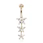 Piercing nombril pendentif triple fleur marquise plaqué or rose