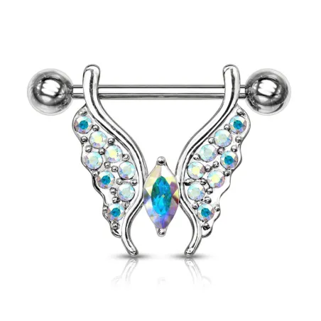 Piercing téton pendentif papillon cristaux aurore boréale