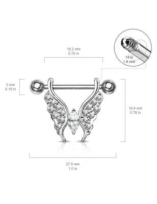 Piercing téton pendentif papillon cristaux blanc