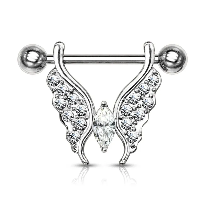 Piercing téton pendentif papillon cristaux blanc