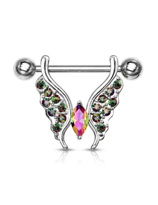 Piercing téton pendentif papillon cristaux vitrail