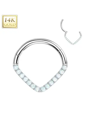 Piercing anneau or blanc 14 carats septum daith chevron opalines