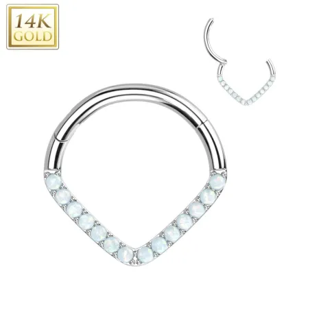 Piercing anneau or blanc 14 carats septum daith chevron opalines