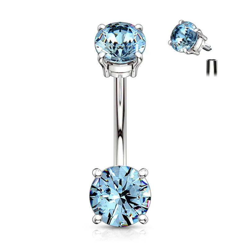 Piercing nombril vissage interne zircon turquoise