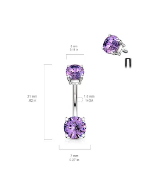 Piercing nombril vissage interne zircon tanzanite