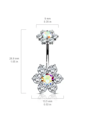 Piercing nombril double fleur zircon aurore boréale