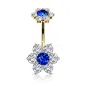 Piercing nombril double fleur zircon bleu plaqué or