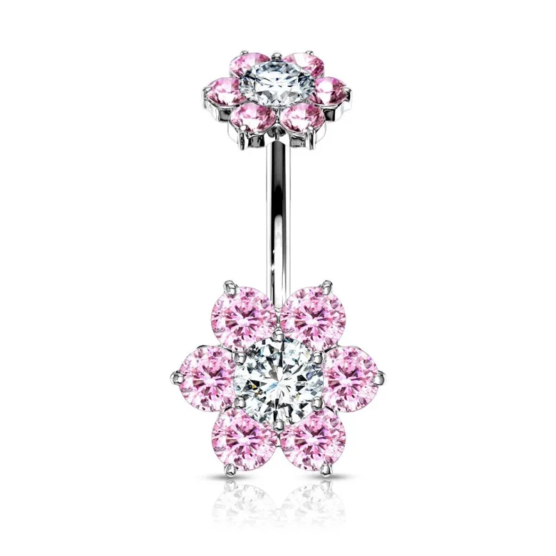 Piercing nombril double fleur zircon rose