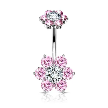 Piercing nombril double fleur zircon rose