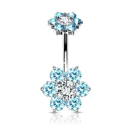 Piercing nombril double fleur zircon turquoise