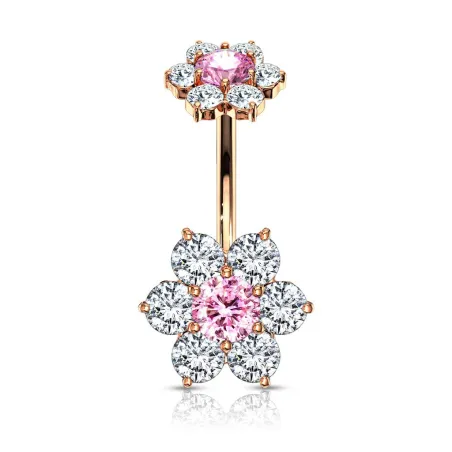 Piercing nombril double fleur zircon plaqué or rose