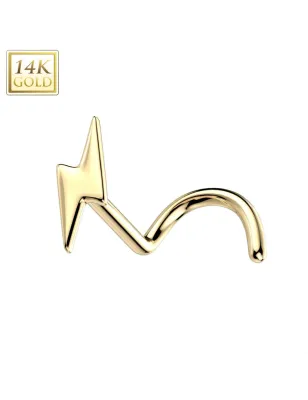 Piercing nez or jaune 14 carats tige tire-bouchon éclair