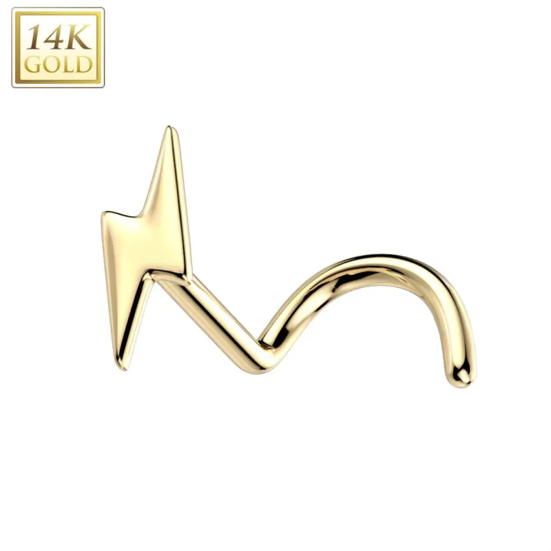 Piercing nez or jaune 14 carats tige tire-bouchon éclair