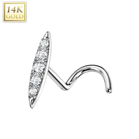 Piercing nez or blanc 14 carats tige tire-bouchon barrette de strass