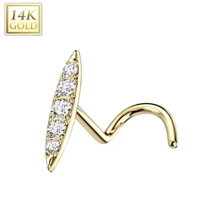 Piercing nez or jaune 14 carats tige tire-bouchon barrette de strass