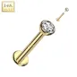 Piercing labret oreille or jaune 14 carats vissage interne zircon