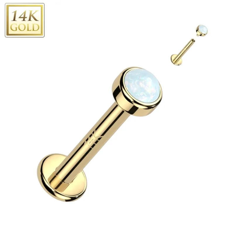 Piercing labret oreille or jaune 14 carats vissage interne opaline