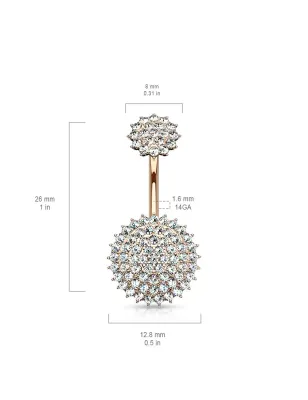 Piercing nombril plaqué or rose bouclier pavé de strass