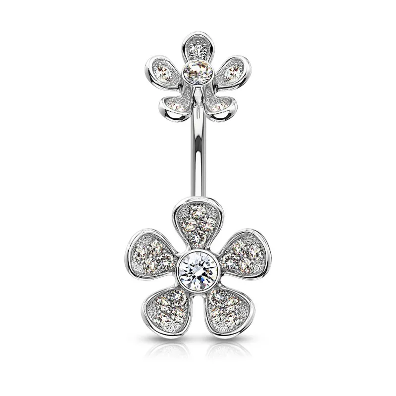 Piercing nombril double fleur micro pavées strass