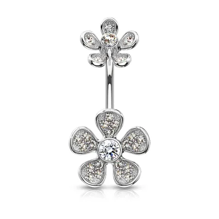 Piercing nombril double fleur micro pavées strass