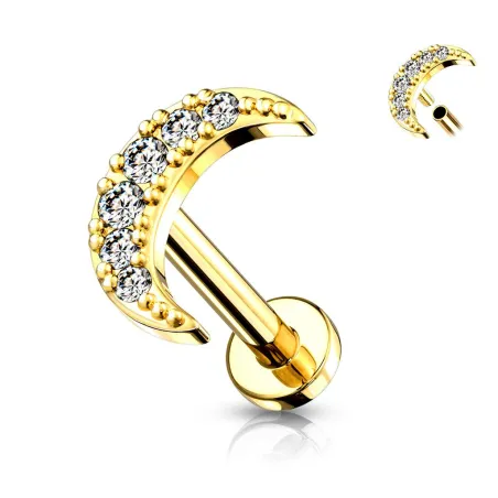 Piercing labret oreille croissant de lune plaqué or