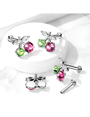 Piercing labret oreille cerise strass