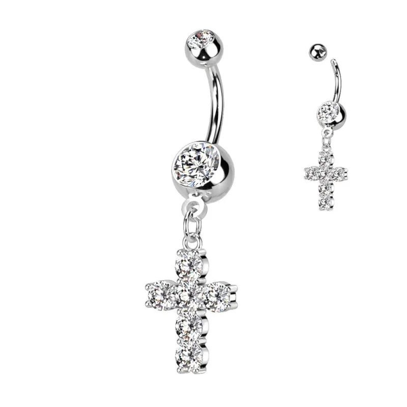 Piercing nombril croix pierres zircon