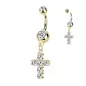 Piercing nombril croix pierres zircon plaqué or